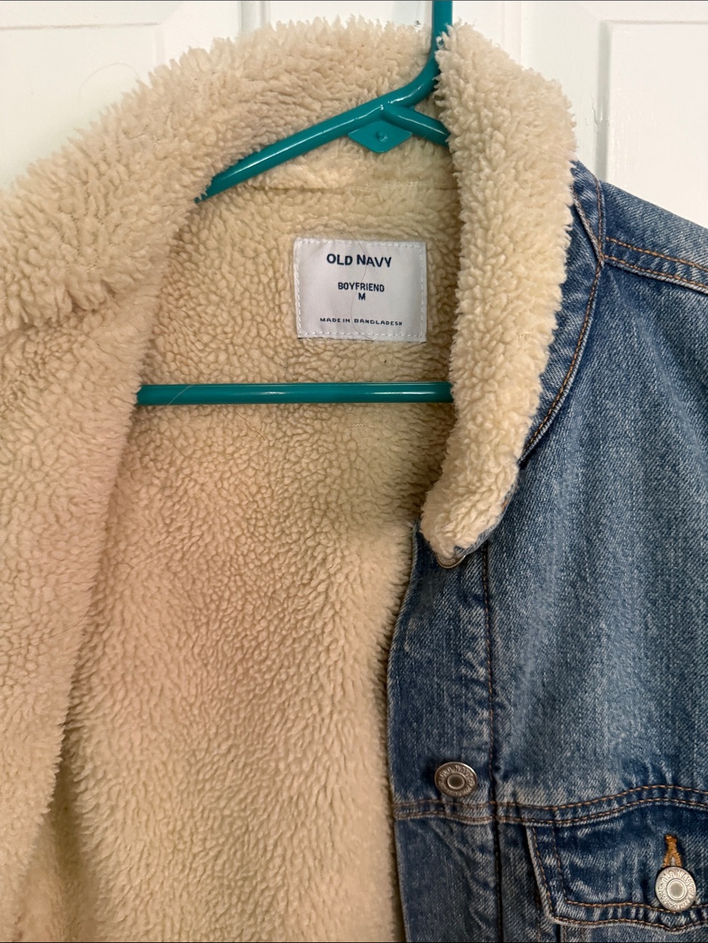 Old Navy Blue Denim Boyfriend Jacket with Cream Sherpa